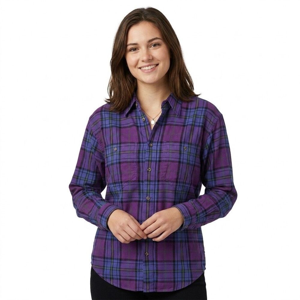 Liz Wear Button Up Shirt Women's Medium Purple Plaid